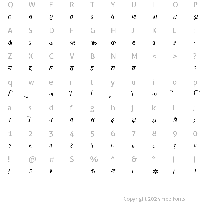 Character Map of SHREE-DEV-1050 Regular