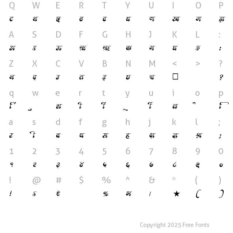 Character Map of SHREE-DEV-1055 Regular