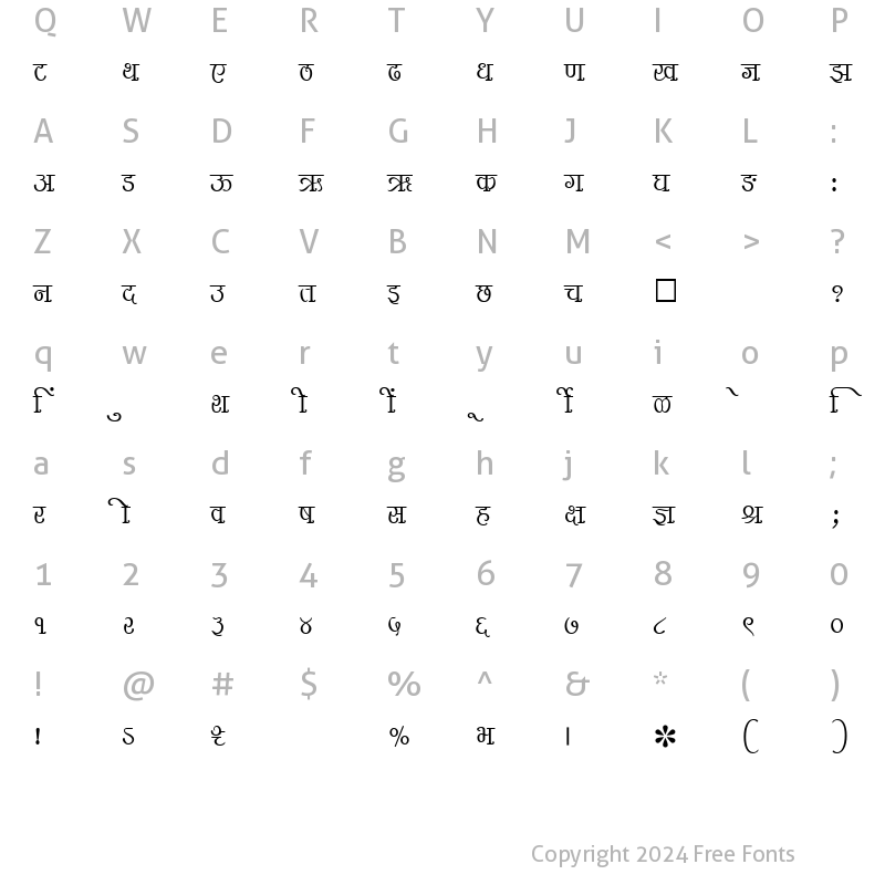 Character Map of SHREE-DEV-1057 Regular