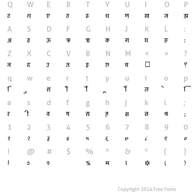 Character Map of SHREE-DEV-1062 Regular