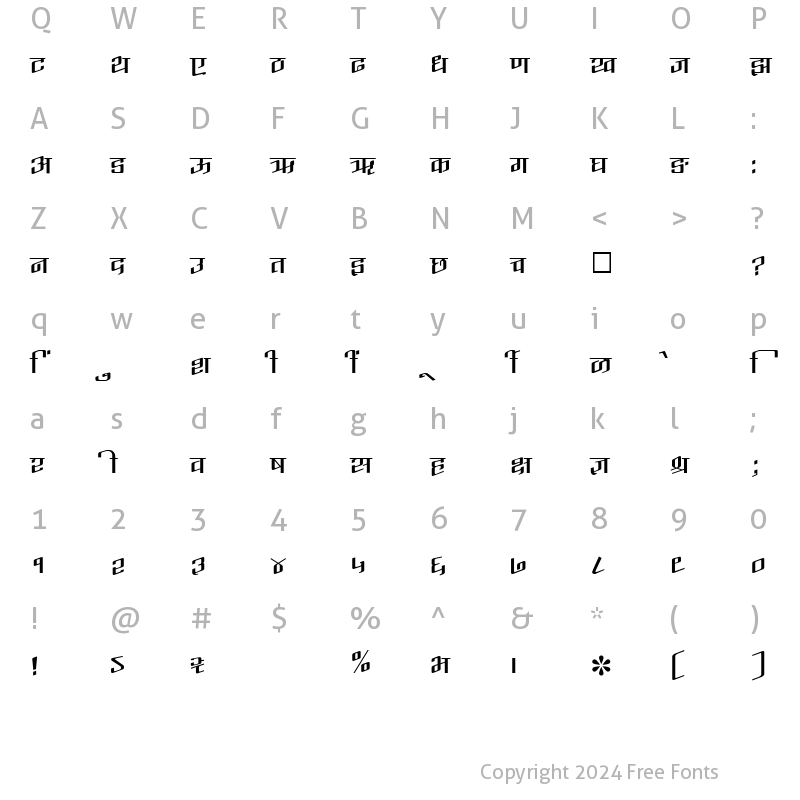 Character Map of SHREE-DEV-1070 Regular