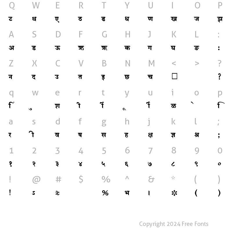 Character Map of SHREE-DEV-1076 Regular