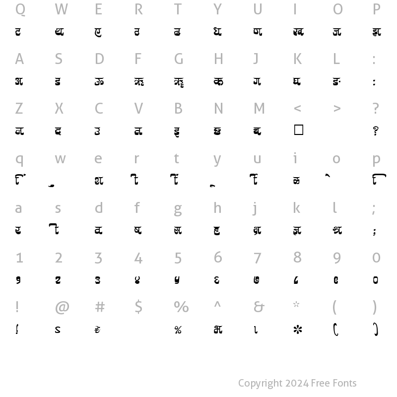 Character Map of SHREE-DEV-1077 Regular