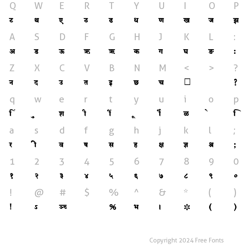 Character Map of SHREE-DEV-1079 Regular