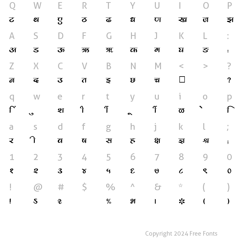 Character Map of SHREE-DEV-1081 Regular