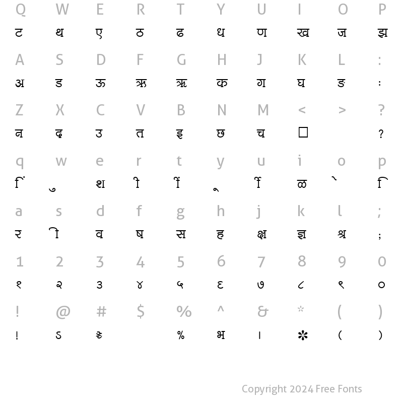 Character Map of SHREE-DEV-1085 Regular