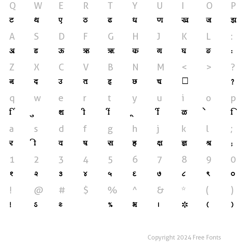 Character Map of SHREE-DEV-1087 Regular