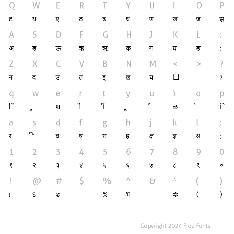 Character Map of SHREE-DEV-1096 Regular