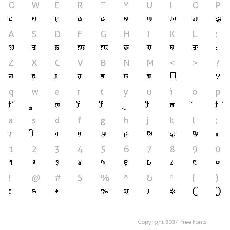 Character Map of SHREE-DEV-1204 Regular