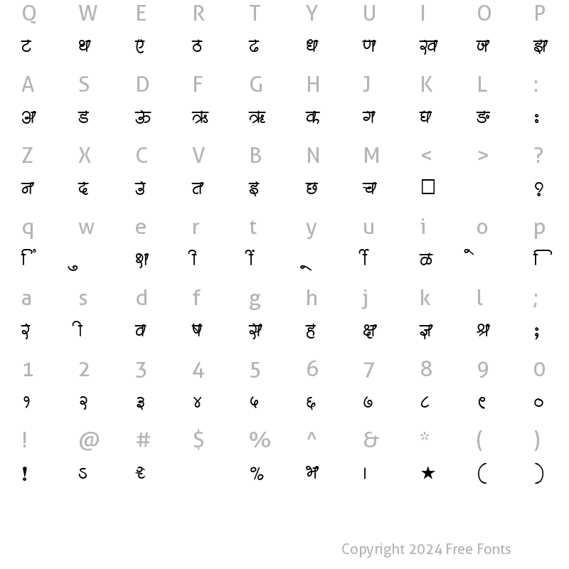 Character Map of SHREE-DEV-1209 Regular