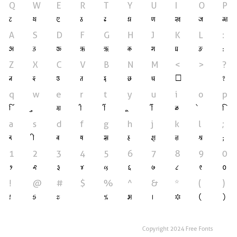 Character Map of SHREE-DEV-1232 Regular