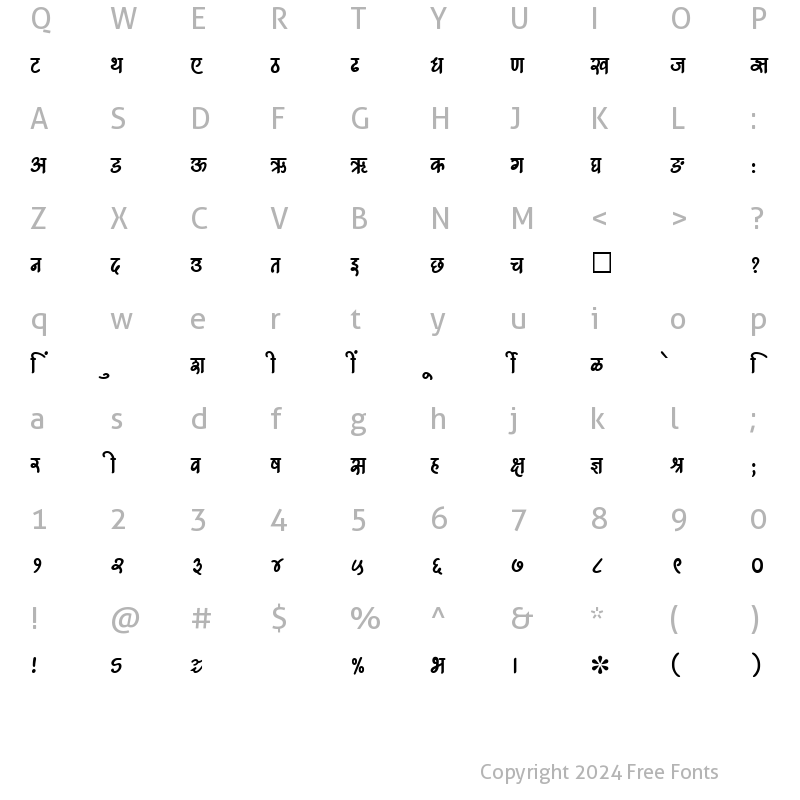 Character Map of SHREE-DEV-1233 Regular