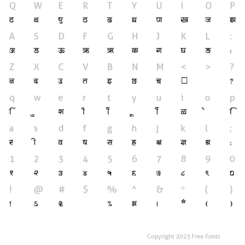 Character Map of SHREE-DEV-1237 Regular