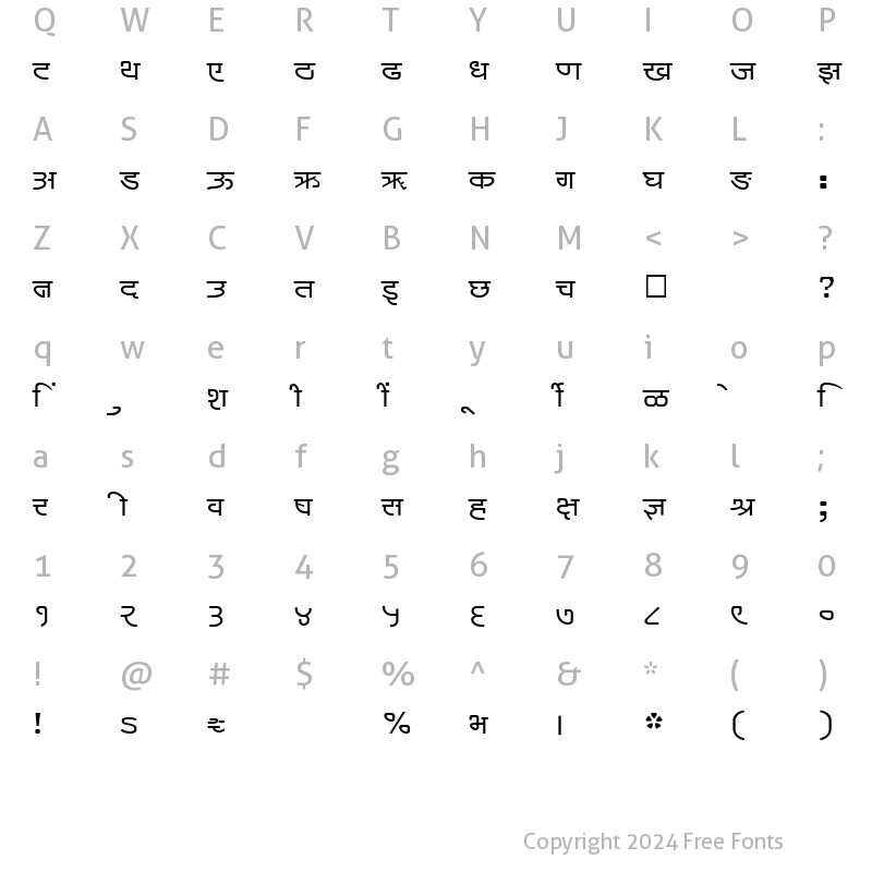 Character Map of SHREE-DEV-1241 Regular