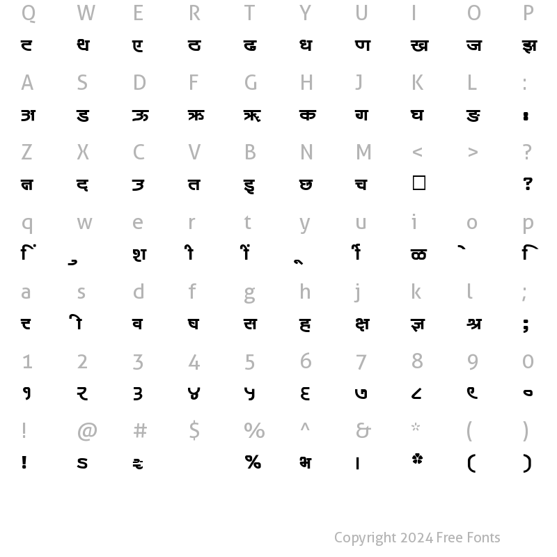 Character Map of SHREE-DEV-1243 Regular