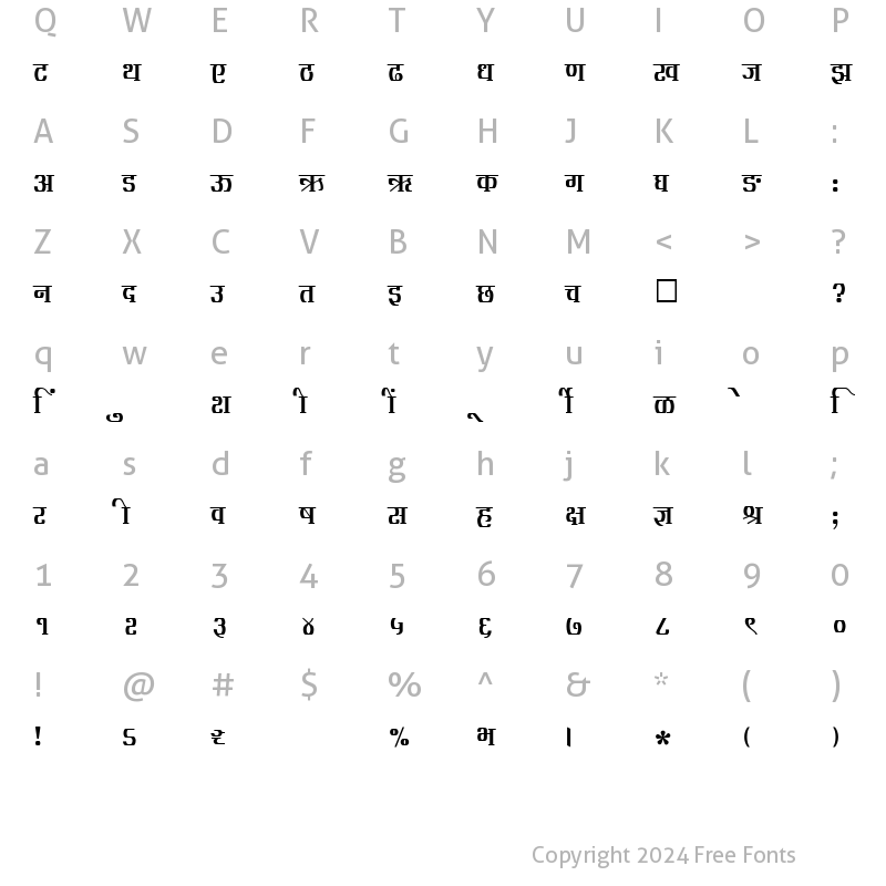 Character Map of SHREE-DEV-1244 Regular