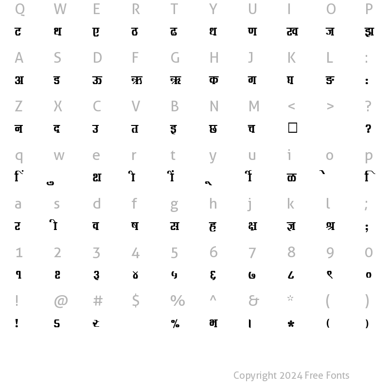 Character Map of SHREE-DEV-1245 Regular