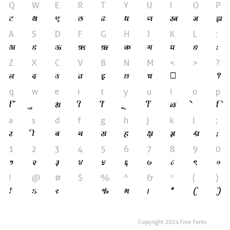 Character Map of SHREE-DEV-1247 Regular