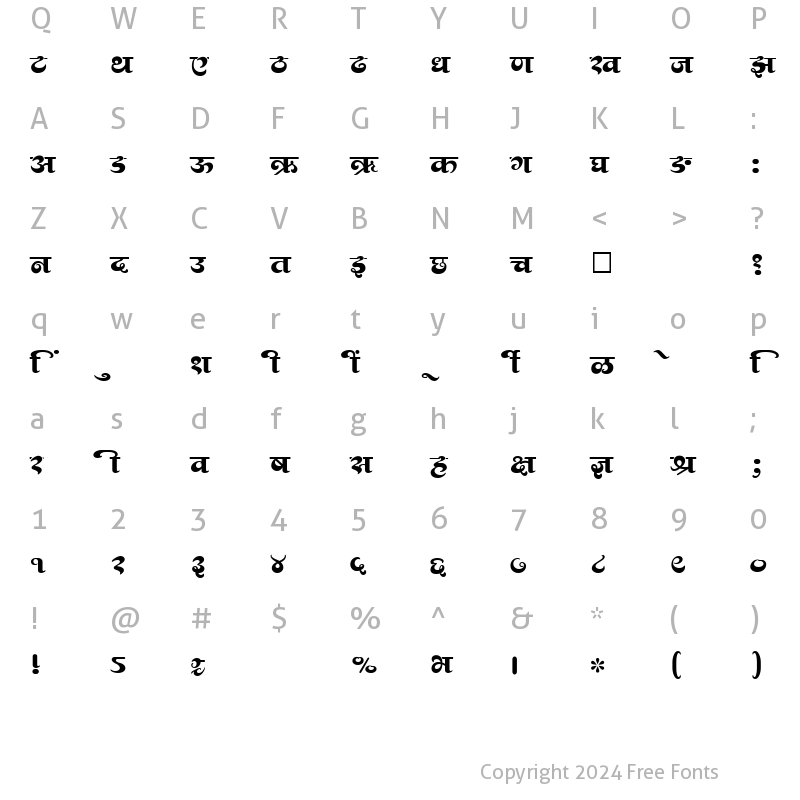 Character Map of SHREE-DEV-1254 Regular