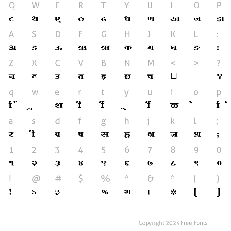 Character Map of SHREE-DEV-1256 Regular