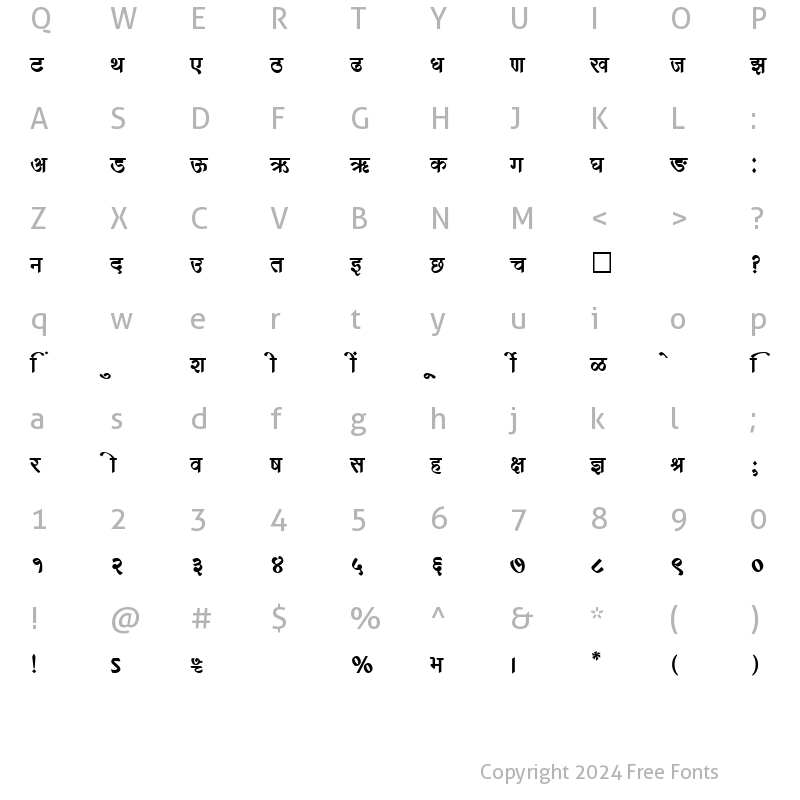 Character Map of SHREE-DEV-1257 Regular