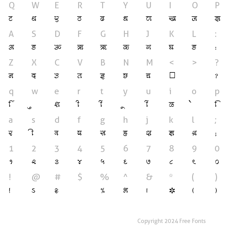 Character Map of SHREE-DEV-1259 Regular