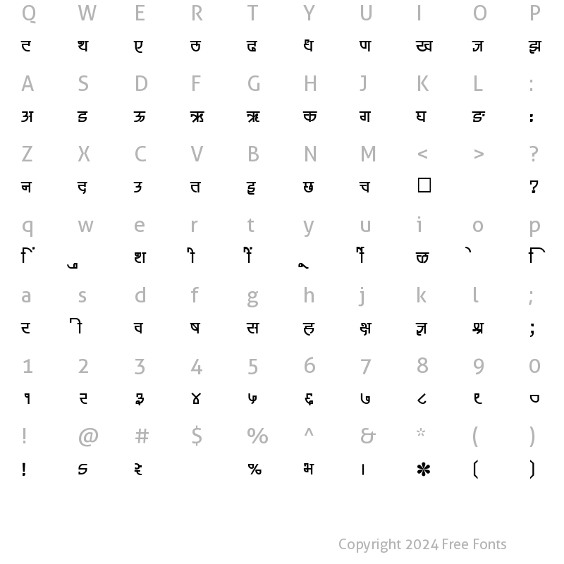 Character Map of SHREE-DEV-1261 Regular