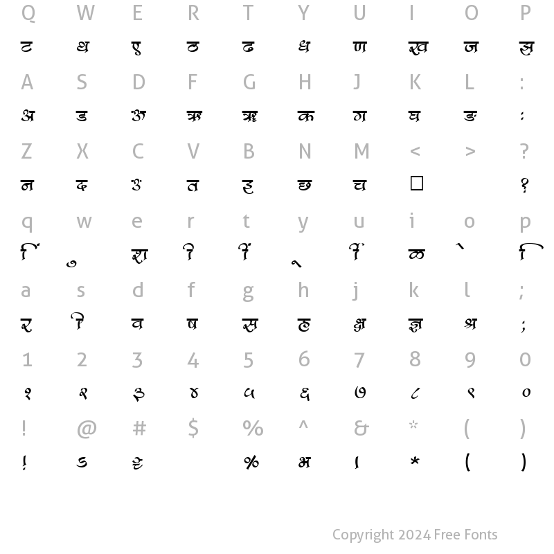 Character Map of SHREE-DEV-1262 Regular