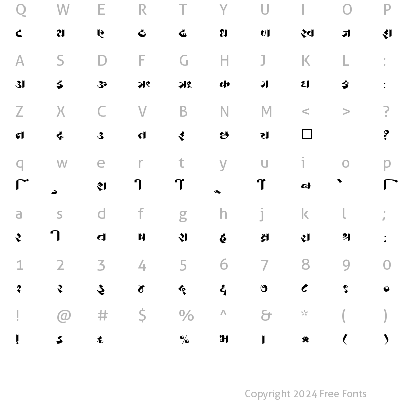 Character Map of SHREE-DEV-1270 Regular