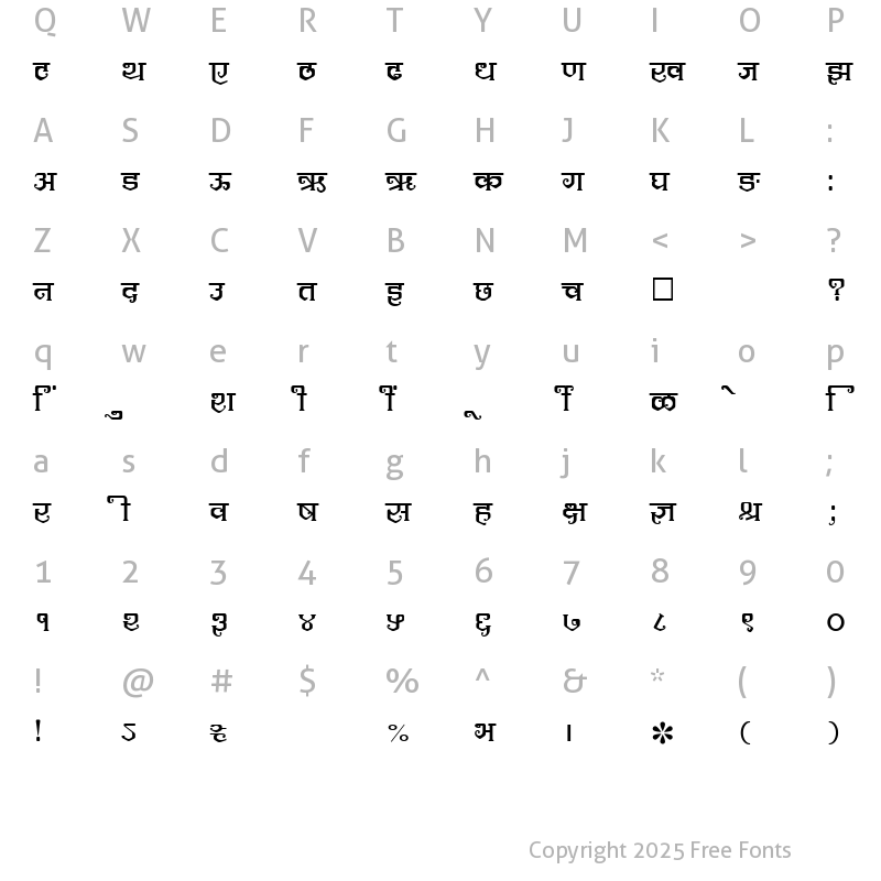 Character Map of SHREE-DEV-1274 Regular