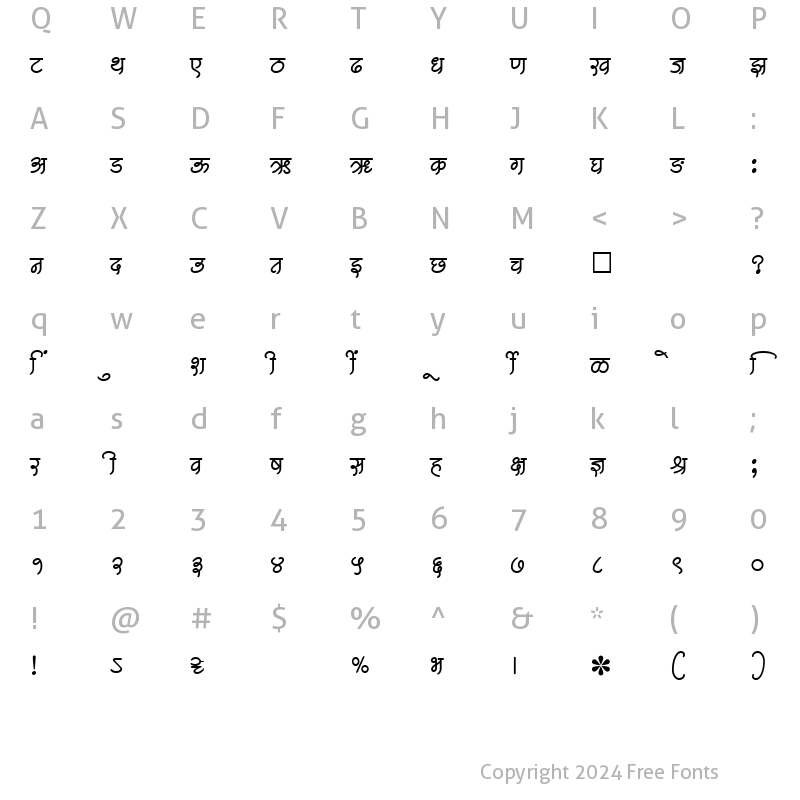 Character Map of SHREE-DEV-1280 Regular