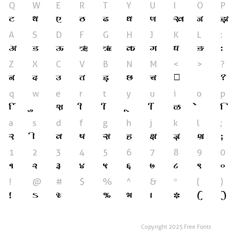 Character Map of SHREE-DEV-1283 Regular