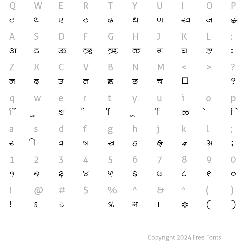 Character Map of SHREE-DEV-1296 Regular