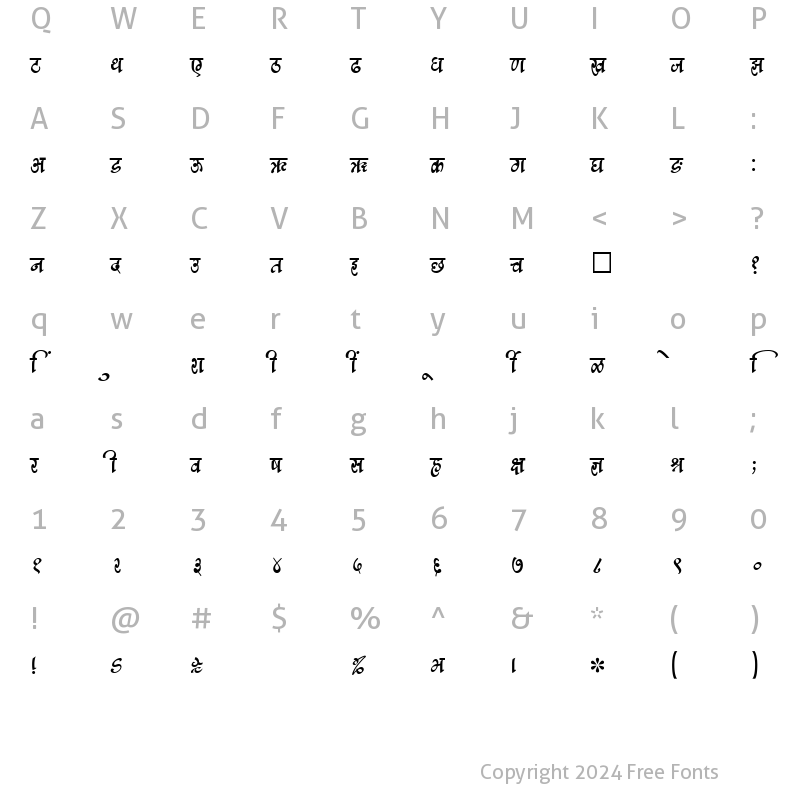 Character Map of SHREE-DEV-2305 Regular