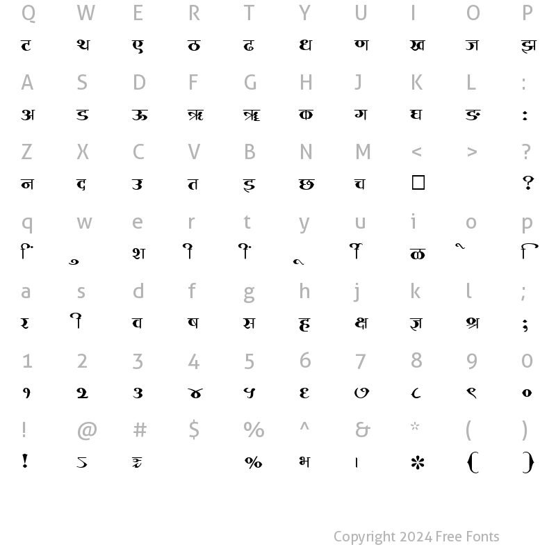 Character Map of SHREE-DEV-2327 Regular