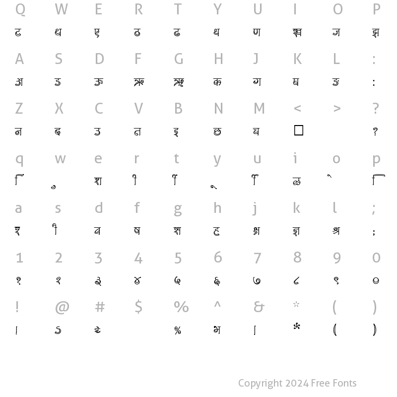 Character Map of SHREE-DEV-2333 Regular