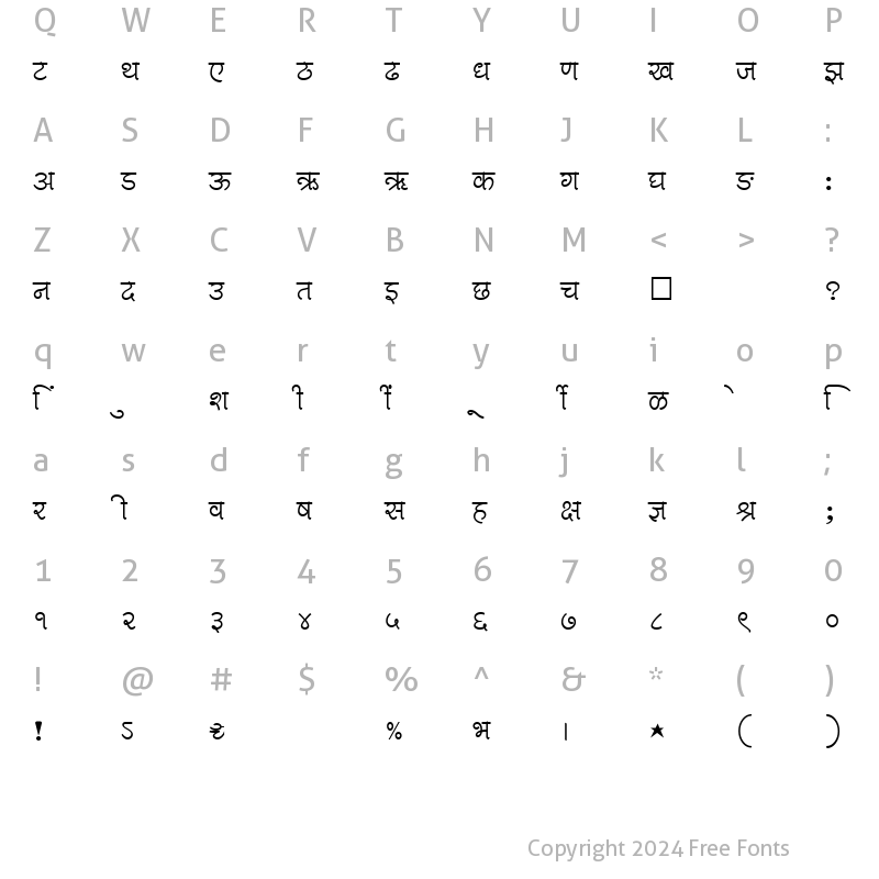 Character Map of SHREE-DEV-2338 Regular