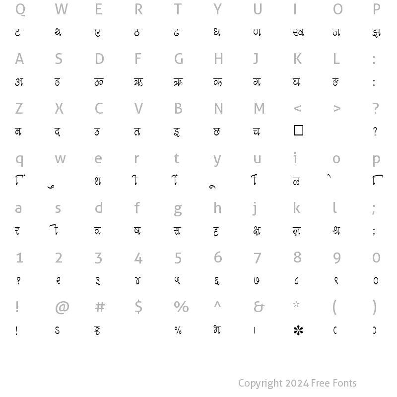 Character Map of SHREE-DEV-2340 Regular