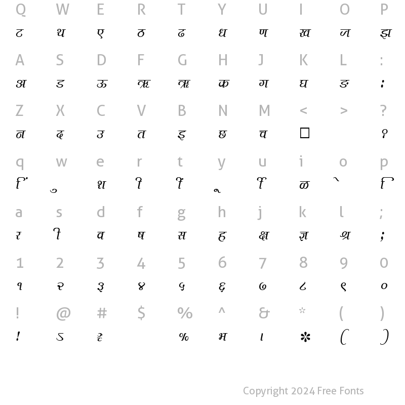 Character Map of SHREE-DEV-2357 Regular