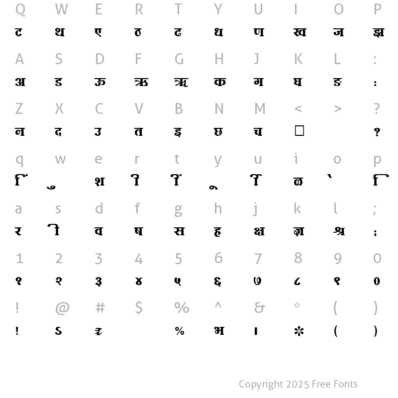 Character Map of SHREE-DEV-2371 Regular