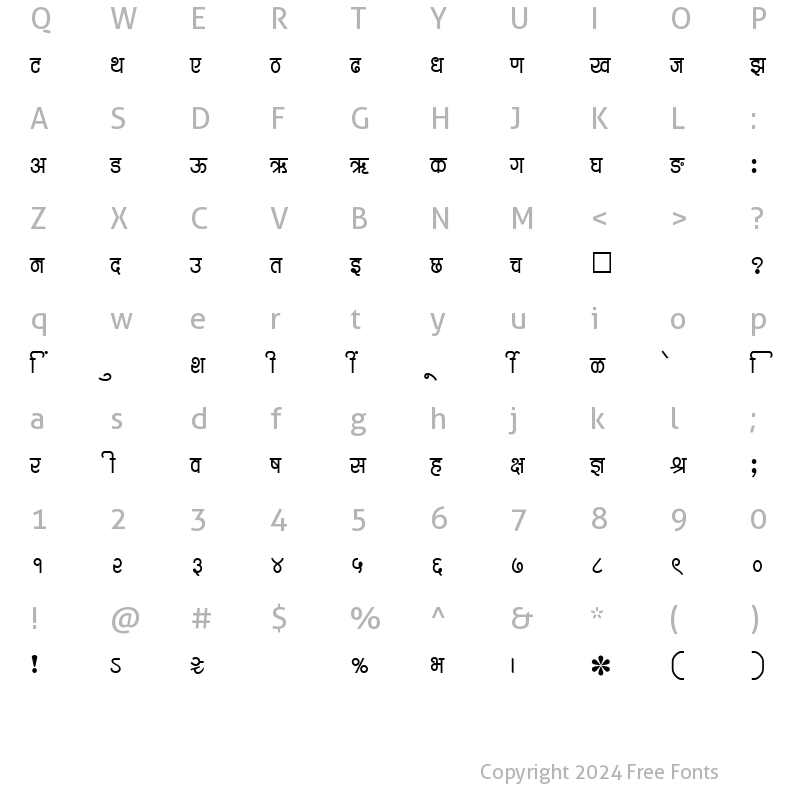 Character Map of SHREE-DEV-2375 Regular