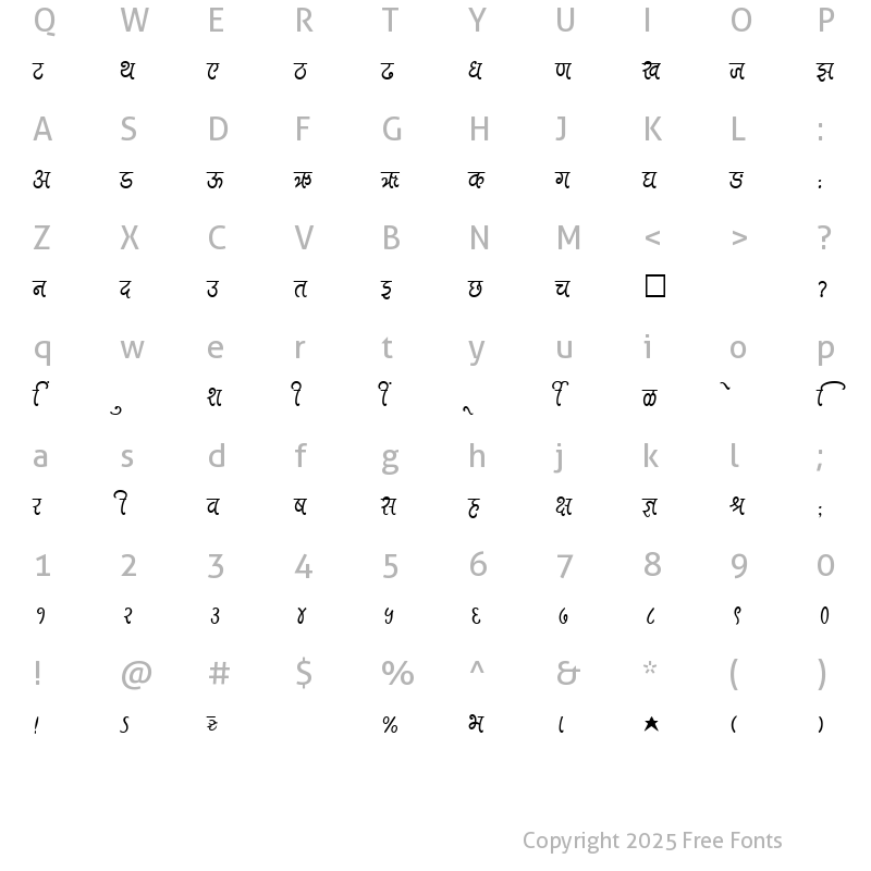 Character Map of SHREE-DEV-2382 Regular