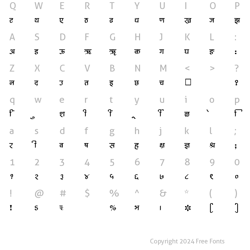 Character Map of SHREE-DEV-2389 Regular