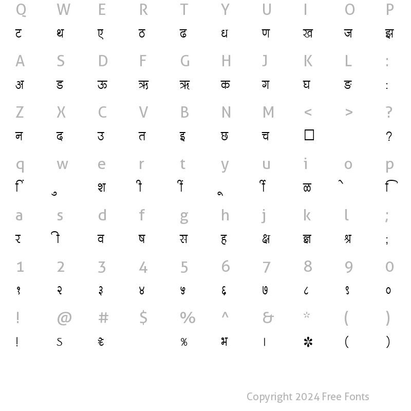 Character Map of SHREE-DEV-2402 Regular