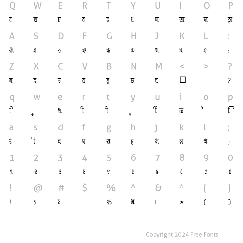 Character Map of SHREE-DEV-2412 Regular