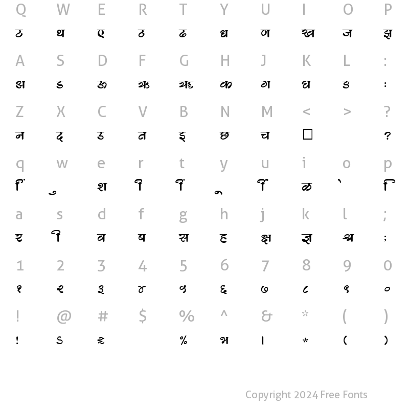 Character Map of SHREE-DEV-2416 Regular