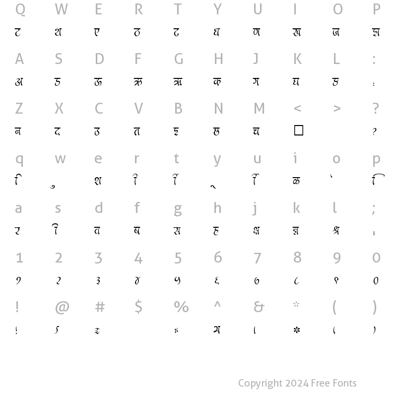 Character Map of SHREE-DEV-2422 Regular