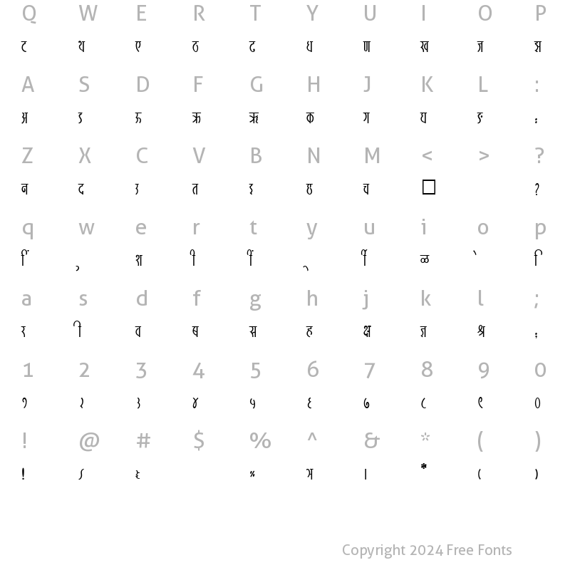 Character Map of SHREE-DEV-2439 Regular