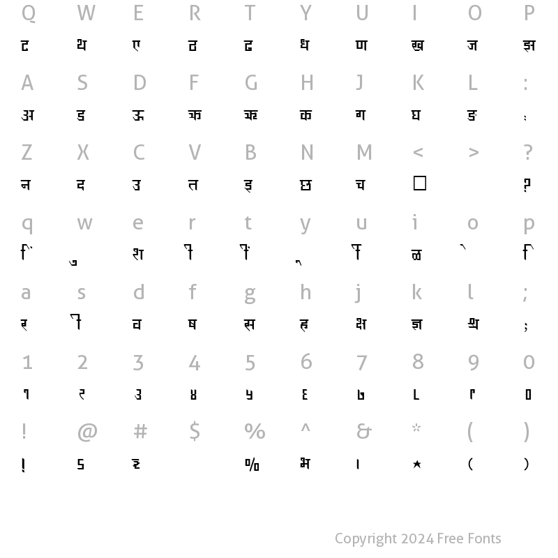 Character Map of SHREE-DEV-2454 Regular