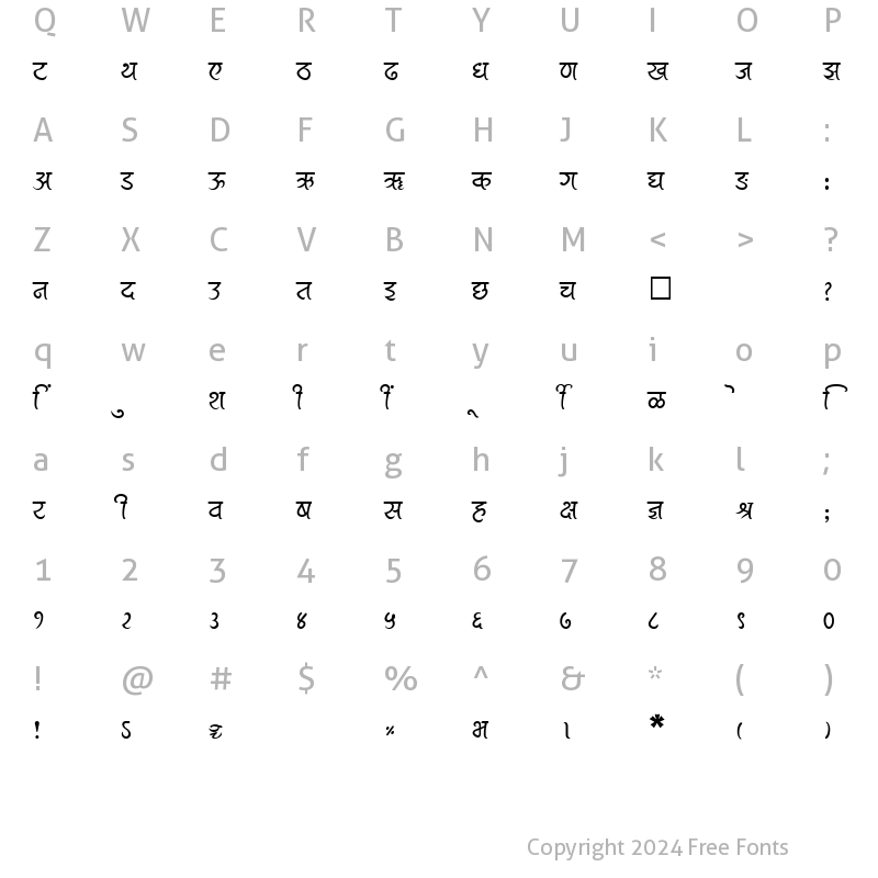 Character Map of SHREE-DEV-2472 Regular